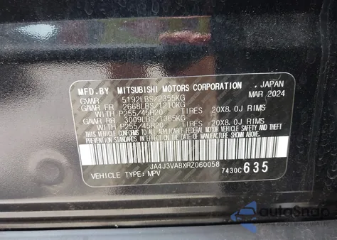 2024 Mitsubishi Outlander Se 2.5 2Wd/Se Black Edition S-Awc/Se Black Edition W/Pano Roof S-Awc из США, поврежденный, VIN JA4J3VA8XRZ060058